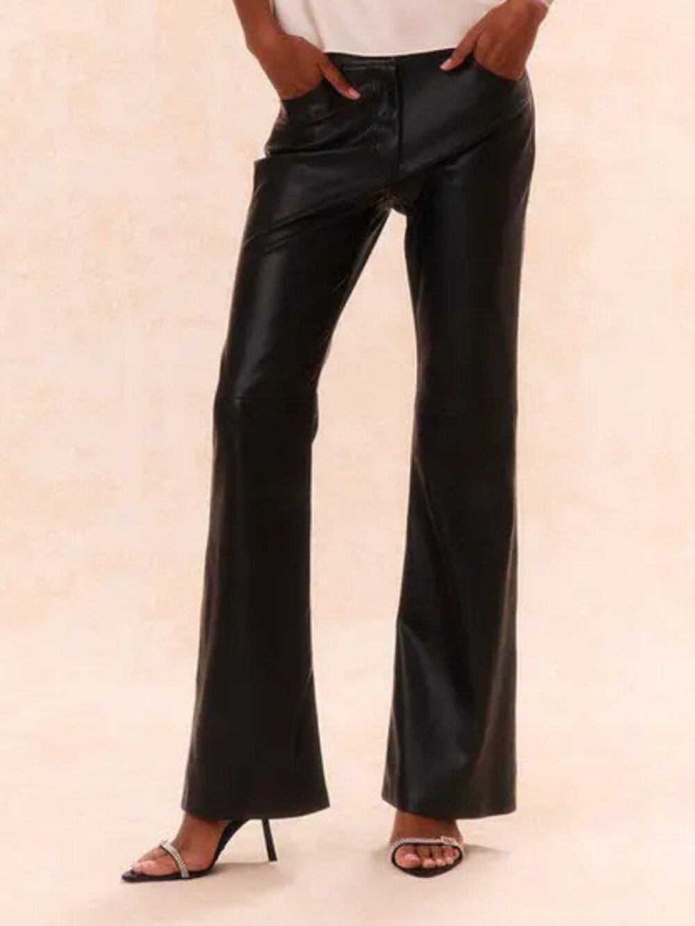 LoveShackFancy Bordeaux Faux Leather Flare Pants High Waisted Black NWT Size 8